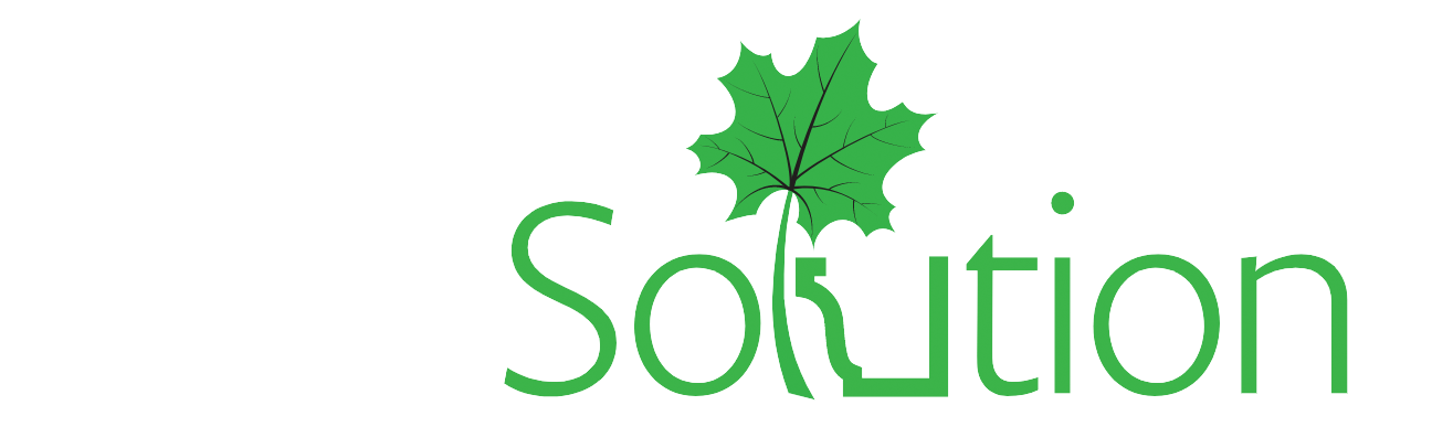 A logo of Leaf Solutions in white and green